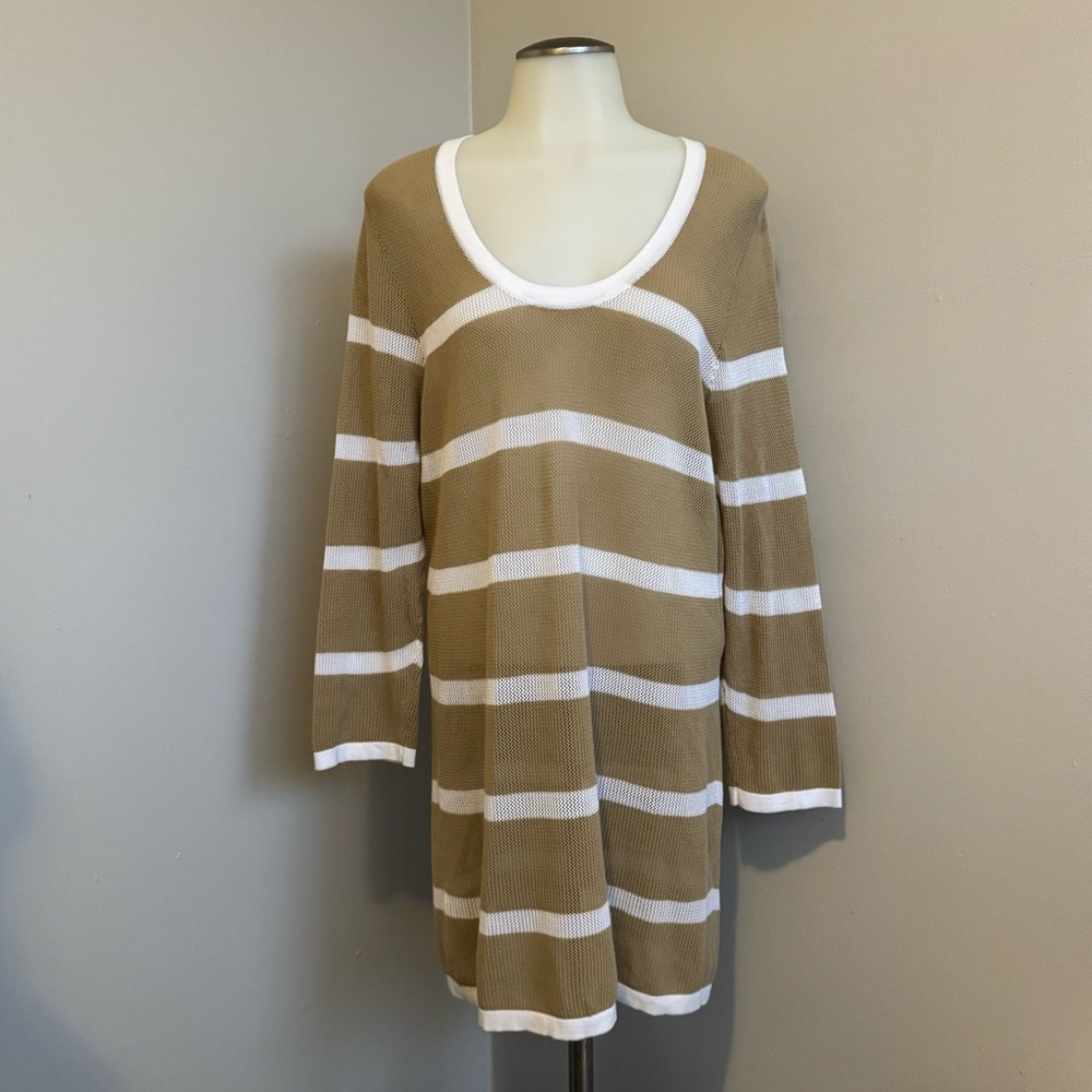 Tommy Bahama Striped Tan and White Knit Swim Cover Up